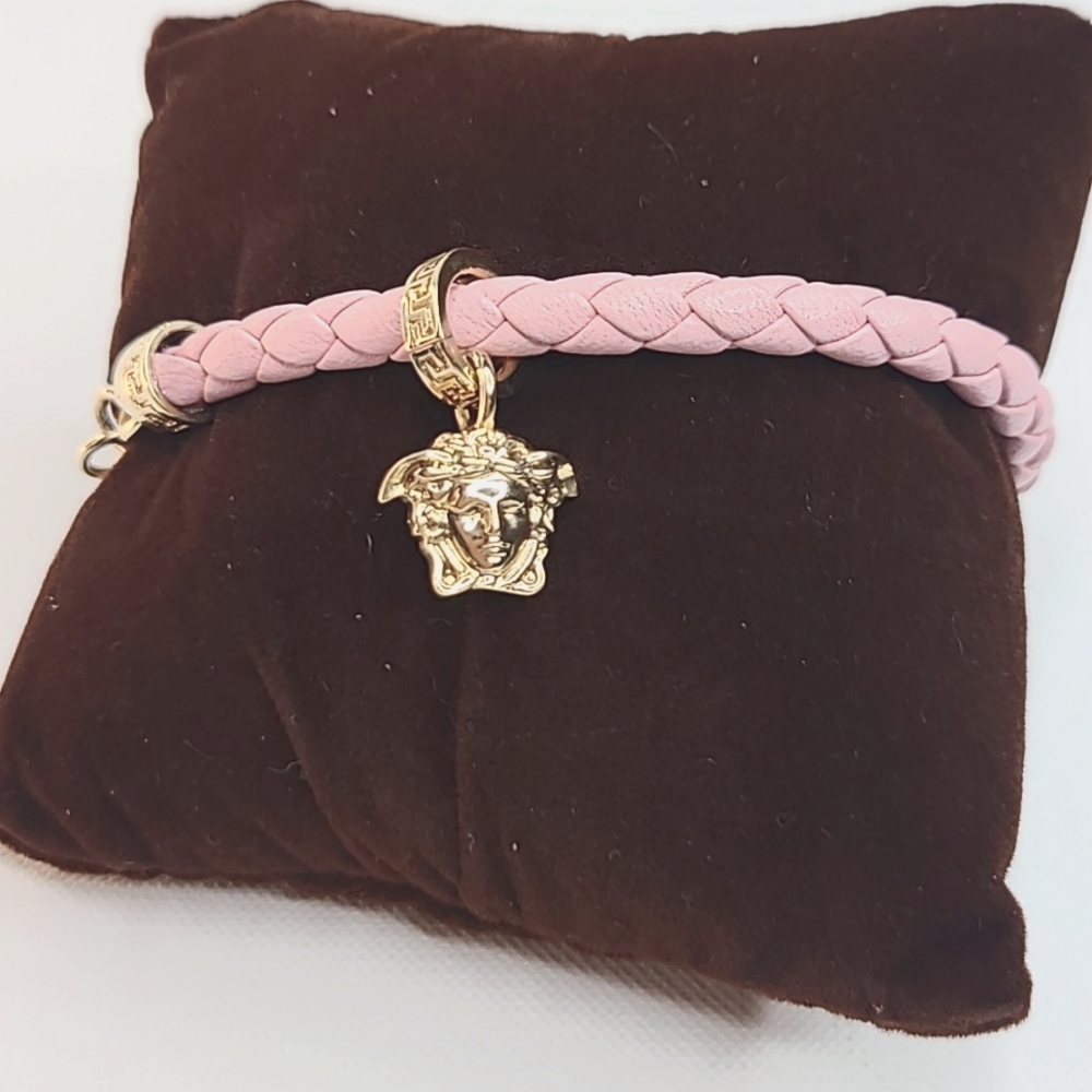 Versace Medusa Bracelet Gold Tone & Pink Leather